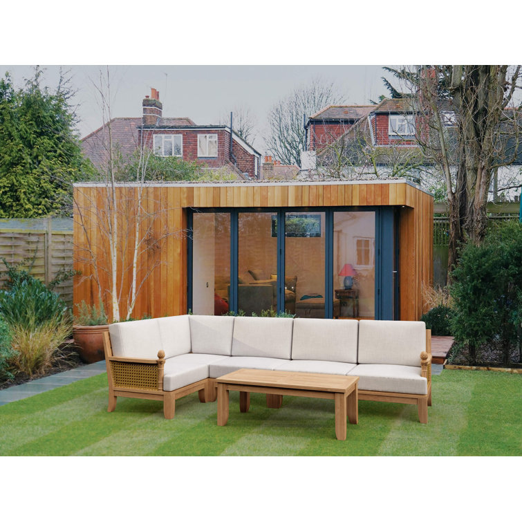 Natural Teak and Rattan Modular Sectional Sofa Set
