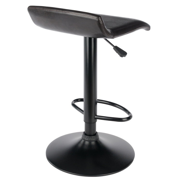 Black Adjustable Swivel Backless Metal and Leather Bar Stools