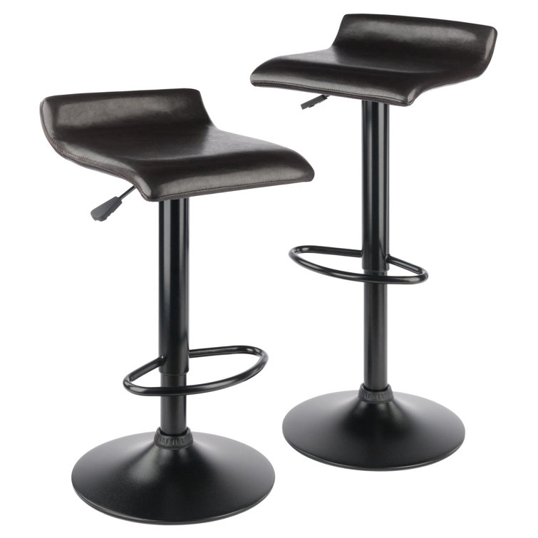 Black Adjustable Swivel Backless Metal and Leather Bar Stools