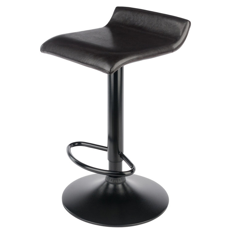 Black Adjustable Swivel Backless Metal and Leather Bar Stools