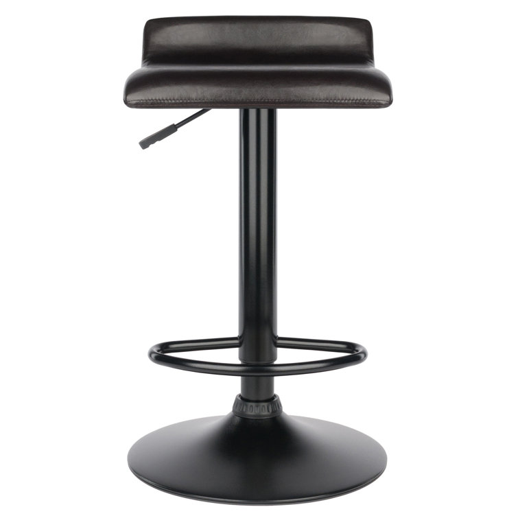 Black Adjustable Swivel Backless Metal and Leather Bar Stools