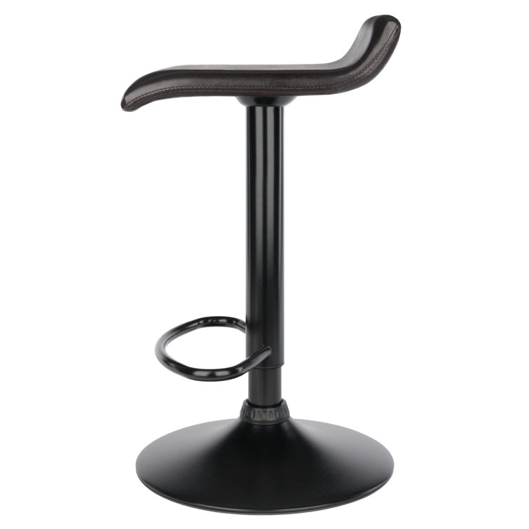 Black Adjustable Swivel Backless Metal and Leather Bar Stools