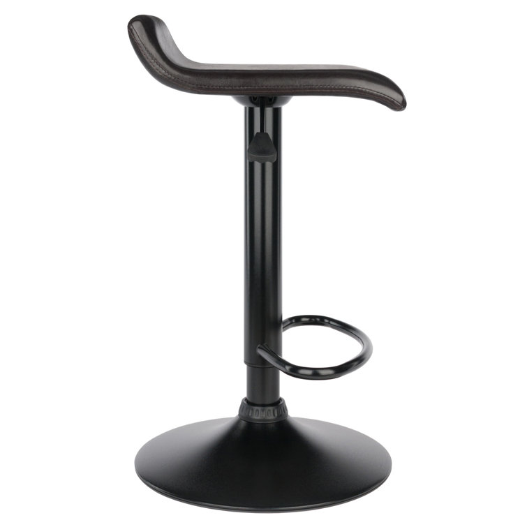 Black Adjustable Swivel Backless Metal and Leather Bar Stools