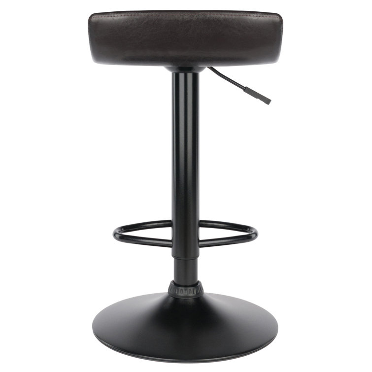 Black Adjustable Swivel Backless Metal and Leather Bar Stools