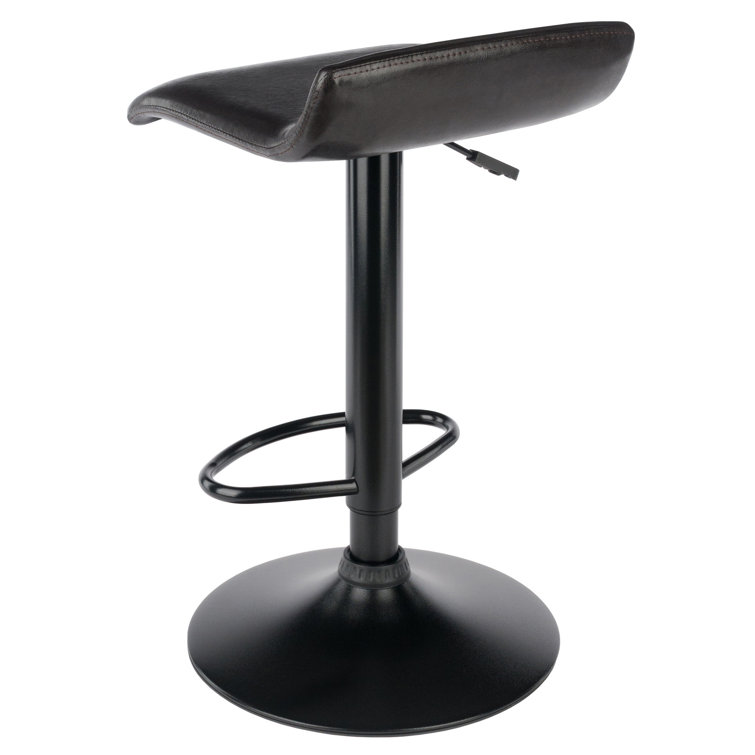 Black Adjustable Swivel Backless Metal and Leather Bar Stools