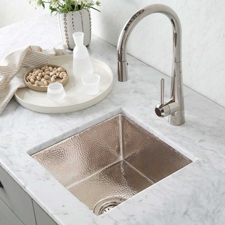 Modern Square 15" Copper Undermount Sink in Satin Nickel