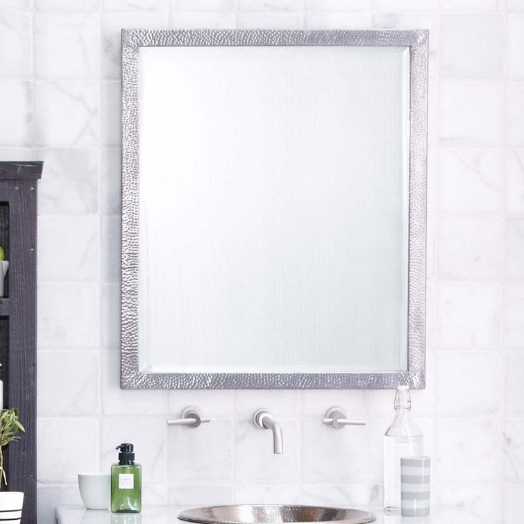 Transitional Divinity 20"x25" Silver Hammered Aluminum Bathroom Vanity Mirror