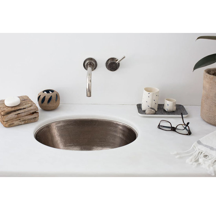 Brushed Nickel Oval Copper Undermount Bathroom Sink