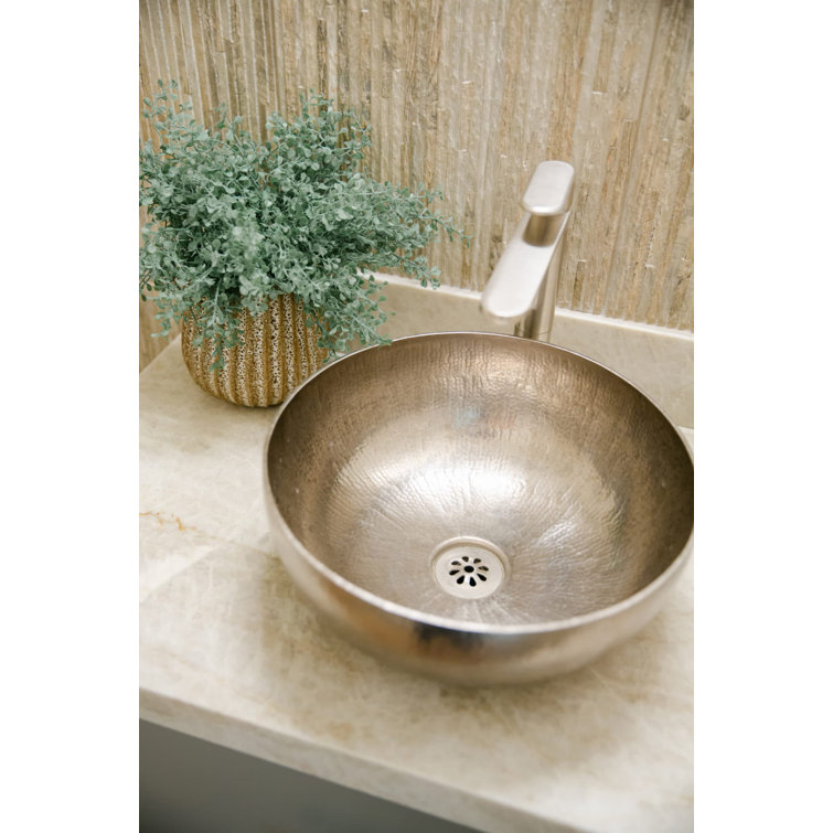 Brushed Nickel Hand Hammered Round Copper Vessel Sink