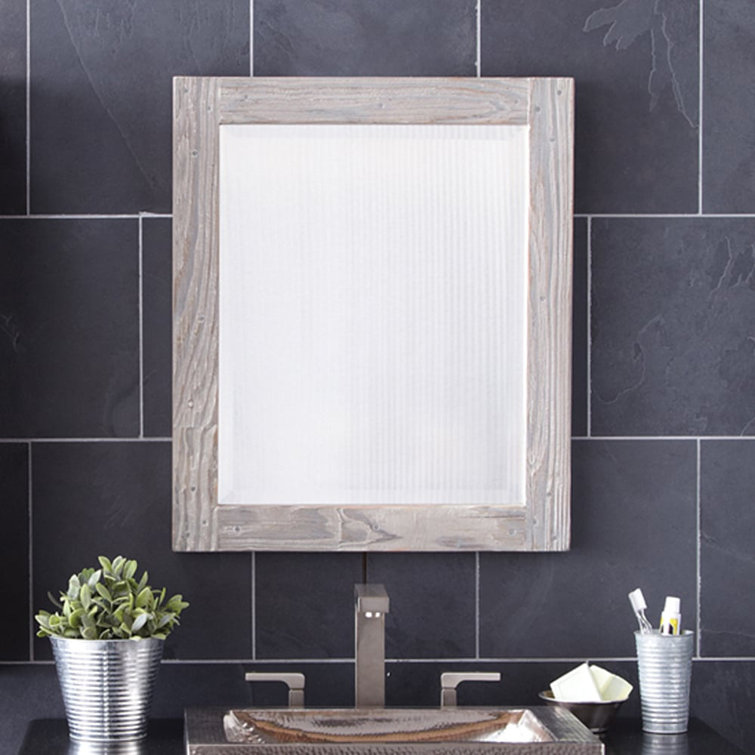 Driftwood Brown Rectangular Wood Framed Bathroom Vanity Mirror