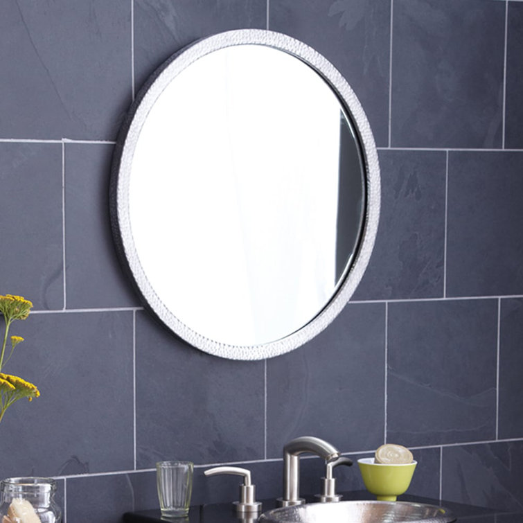Transitional Divinity 25" Silver Hammered Aluminum Circular Vanity Mirror