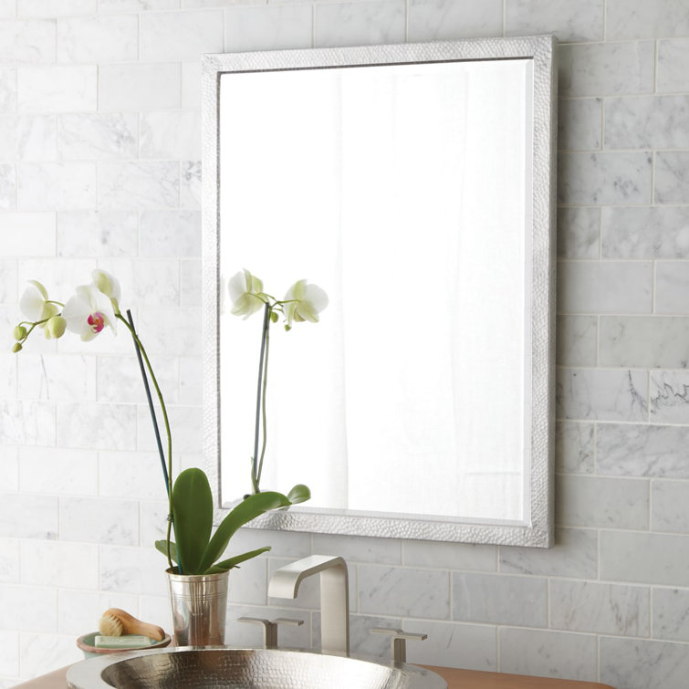 Elegant Transitional 32"x27" Rectangular Bathroom Vanity Mirror in Silver