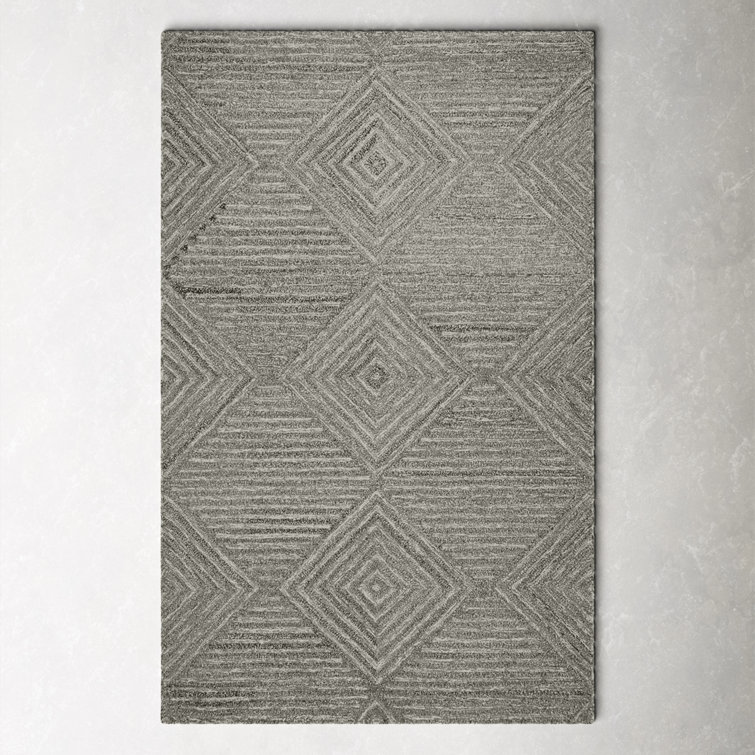 Gray Geometric Handwoven Wool Area Rug, 3' x 5'
