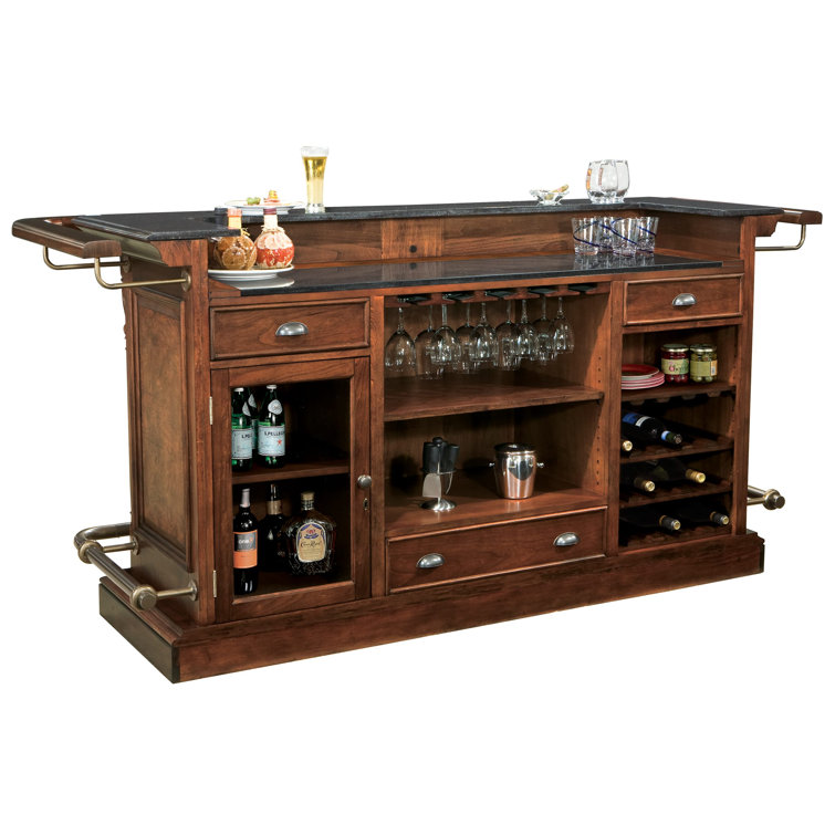 Hampton Cherry 86" Luxurious Hardwood Wine Bar with Granite Top