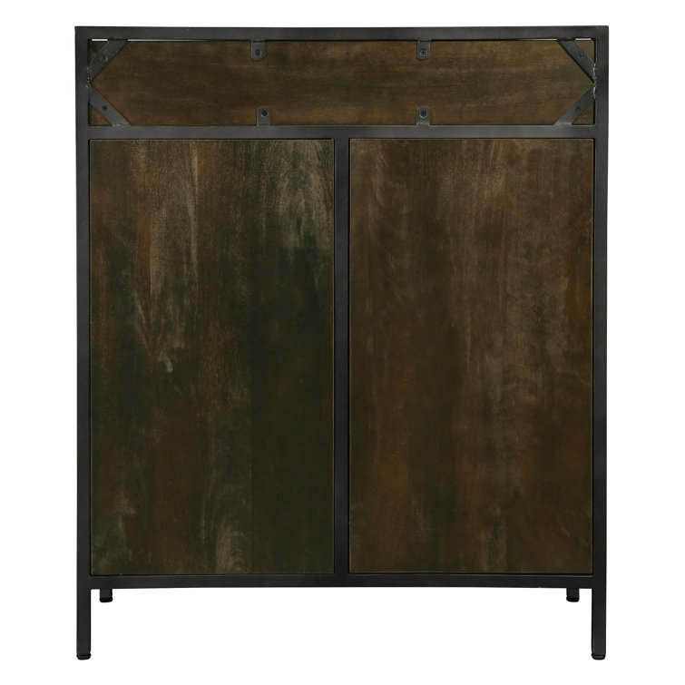 Vintage Charcoal Gray & Dark Brown Wine Bar Console with Storage