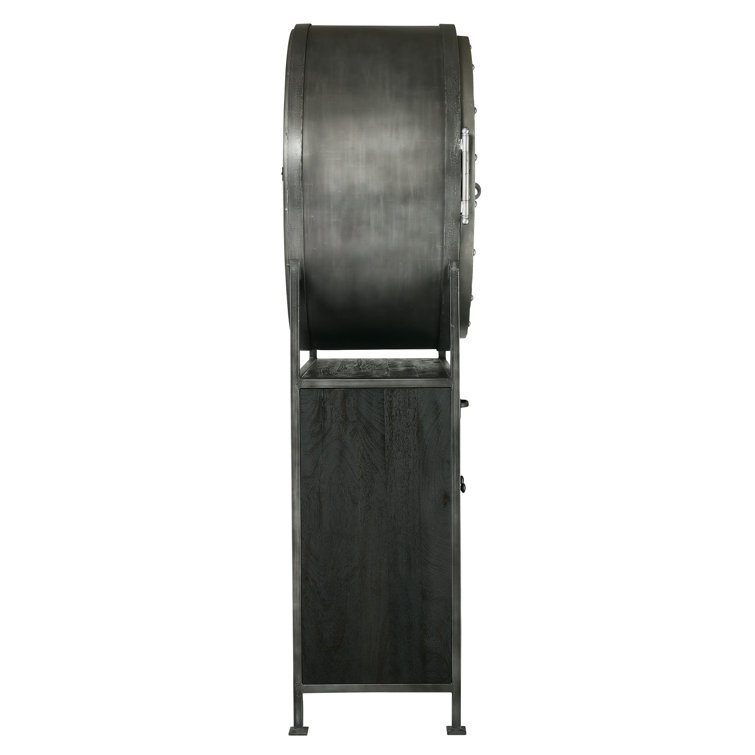 Aged Mocha Hardwood 39.75'' Bar Cabinet with Iron-Finished Frame