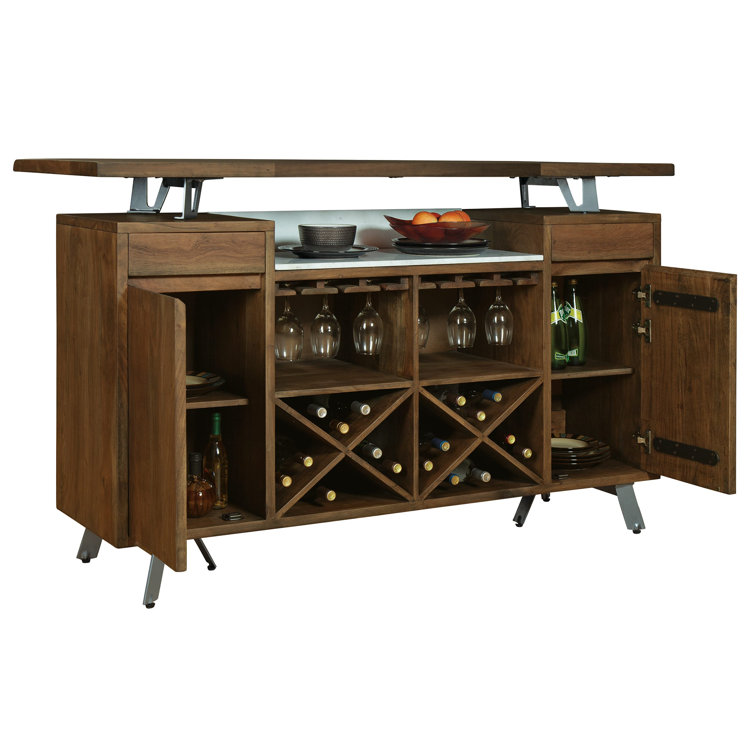 68'' Walnut Acacia Bar with Graphite Metal Legs