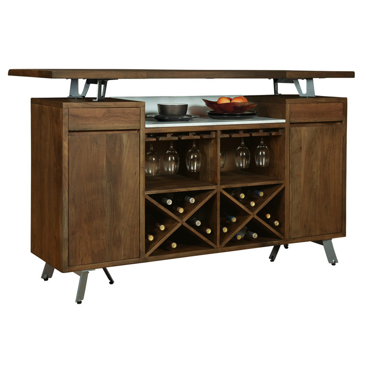 68'' Walnut Acacia Bar with Graphite Metal Legs