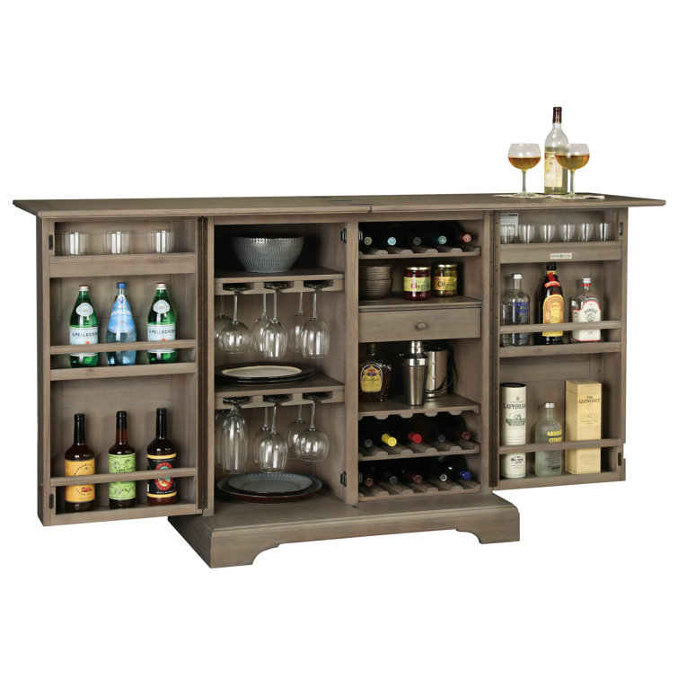 Gray Brown Hardwood Transitional Bar Cabinet