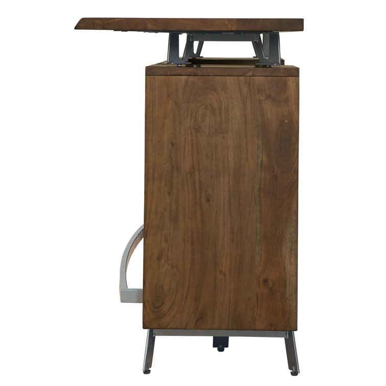 68'' Walnut Acacia Bar with Graphite Metal Legs