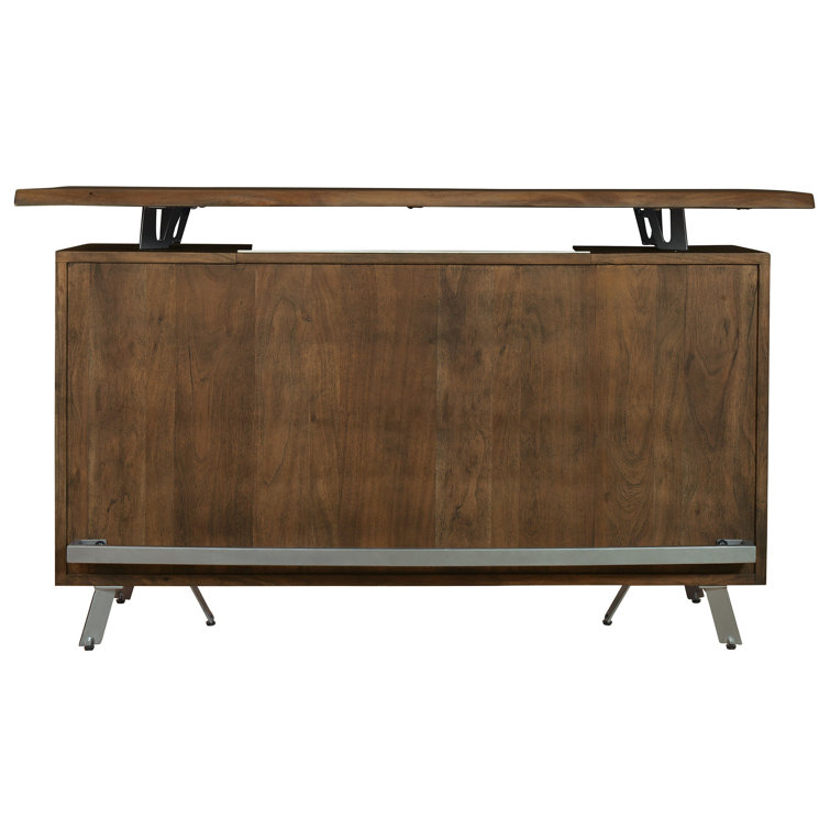 68'' Walnut Acacia Bar with Graphite Metal Legs
