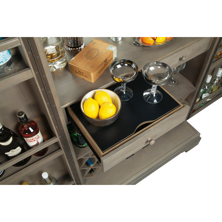 Aged Gray Distressed Wood 43'' Bar Cabinet with Drawers
