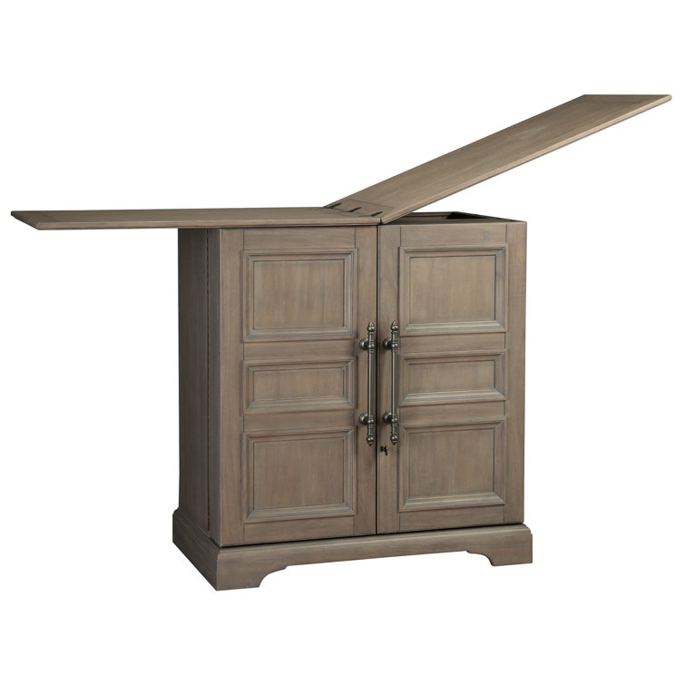 Gray Brown Hardwood Transitional Bar Cabinet