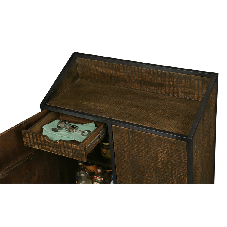 Vintage Charcoal Gray & Dark Brown Wine Bar Console with Storage