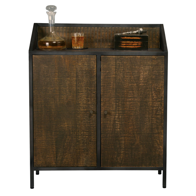 Vintage Charcoal Gray & Dark Brown Wine Bar Console with Storage