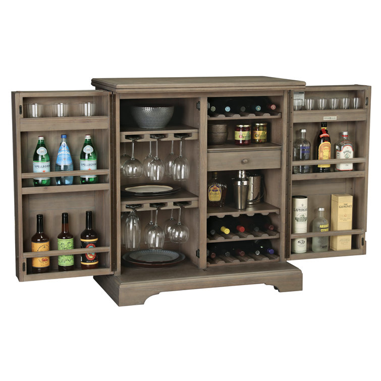 Gray Brown Hardwood Transitional Bar Cabinet