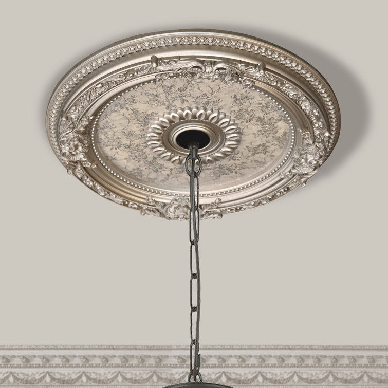 Petite Round Champagne Silver Ceiling Medallion with Floral Pattern
