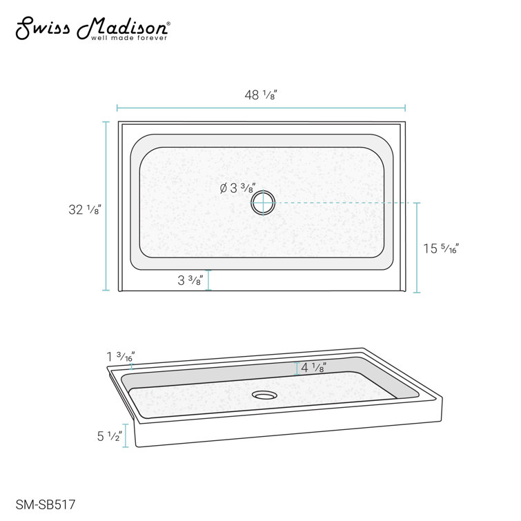 Voltaire 48" x 32" Black Acrylic Single-Threshold Shower Base