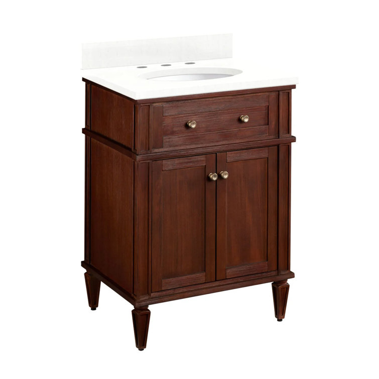 24" Antique Brown Single Bathroom Vanity with Arctic White Quartz Top