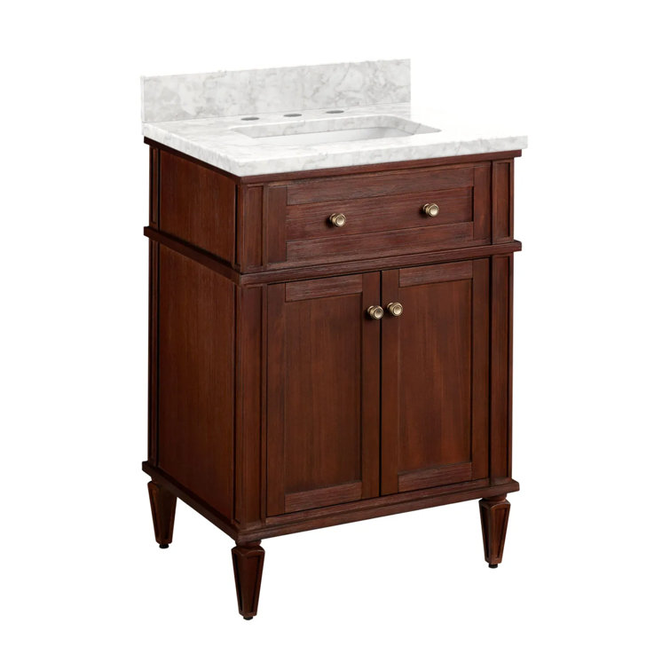 24" Antique Brown Mahogany Bathroom Vanity with Carrara Marble Top