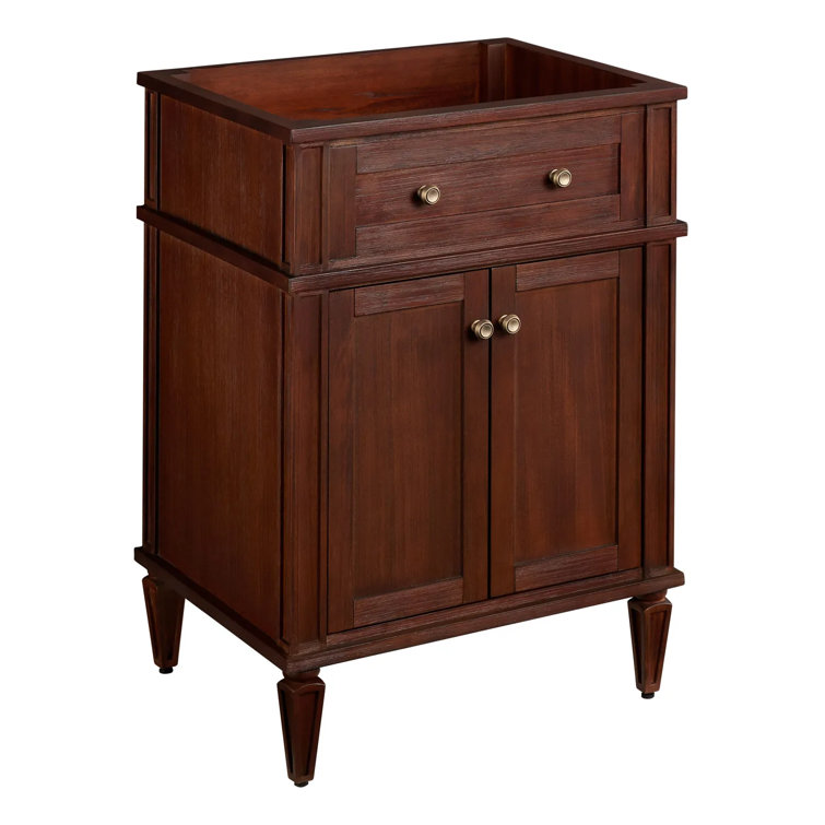 24" Antique Brown Single Bathroom Vanity with Arctic White Quartz Top