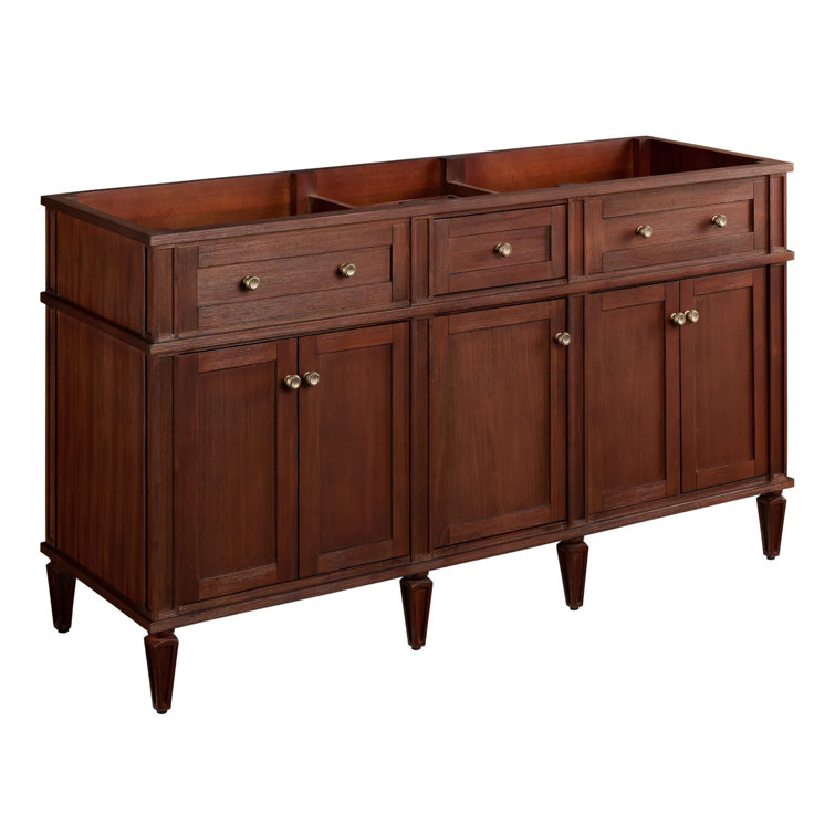 60" Antique Brown Mahogany Double Vanity with Carrara Marble Top