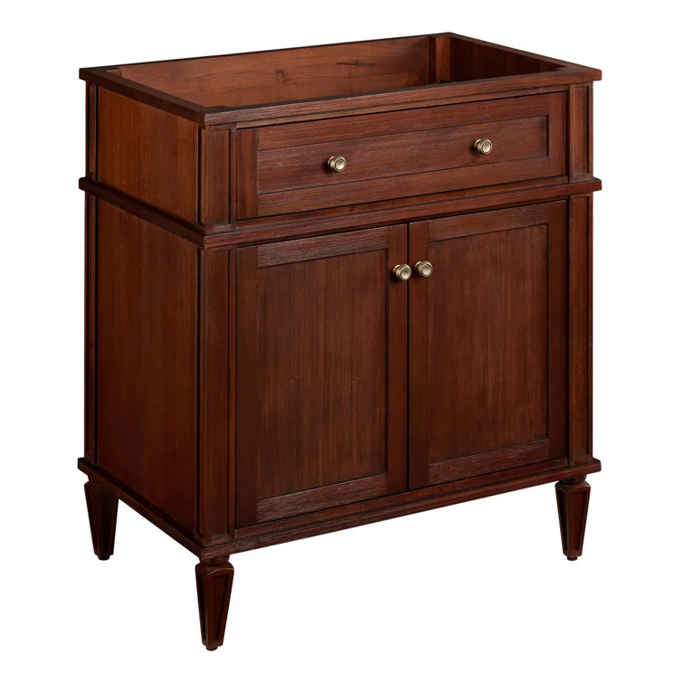 Antique Brown Wood Single Bathroom Vanity with Arctic White Quartz Top