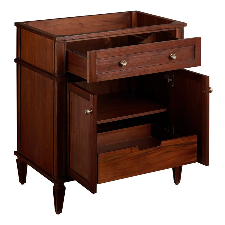 Antique Brown Wood Single Bathroom Vanity with Arctic White Quartz Top