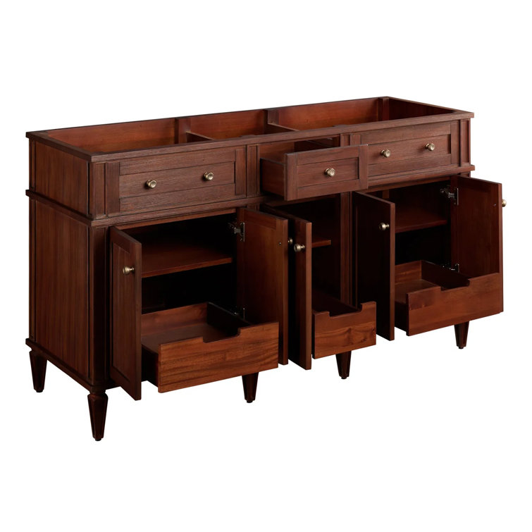 60" Antique Brown Mahogany Double Vanity with Carrara Marble Top