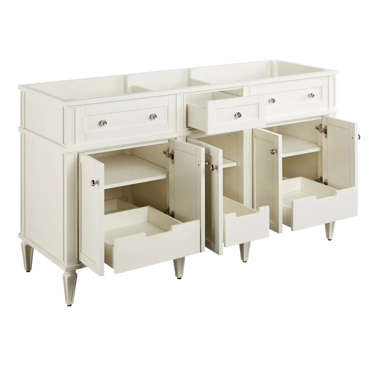 60" Soft White Double Bathroom Vanity with Carrara Marble Top