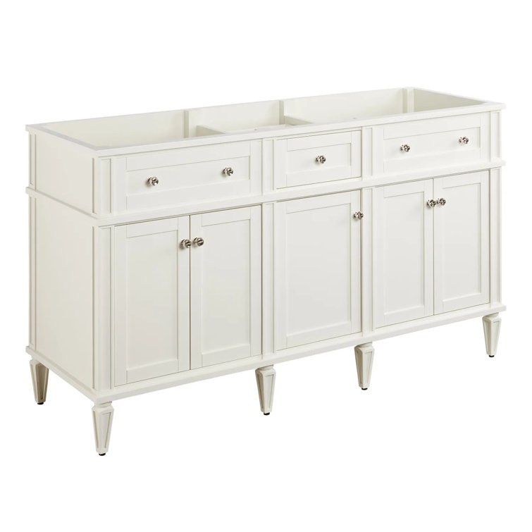 60" Soft White Double Bathroom Vanity with Carrara Marble Top