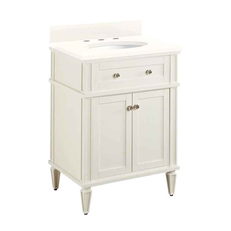 24" Soft White Freestanding Bathroom Vanity with Quartz Top