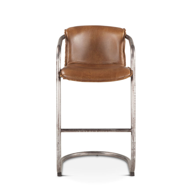 Chiavari Chestnut Leather and Metal Bar Stool