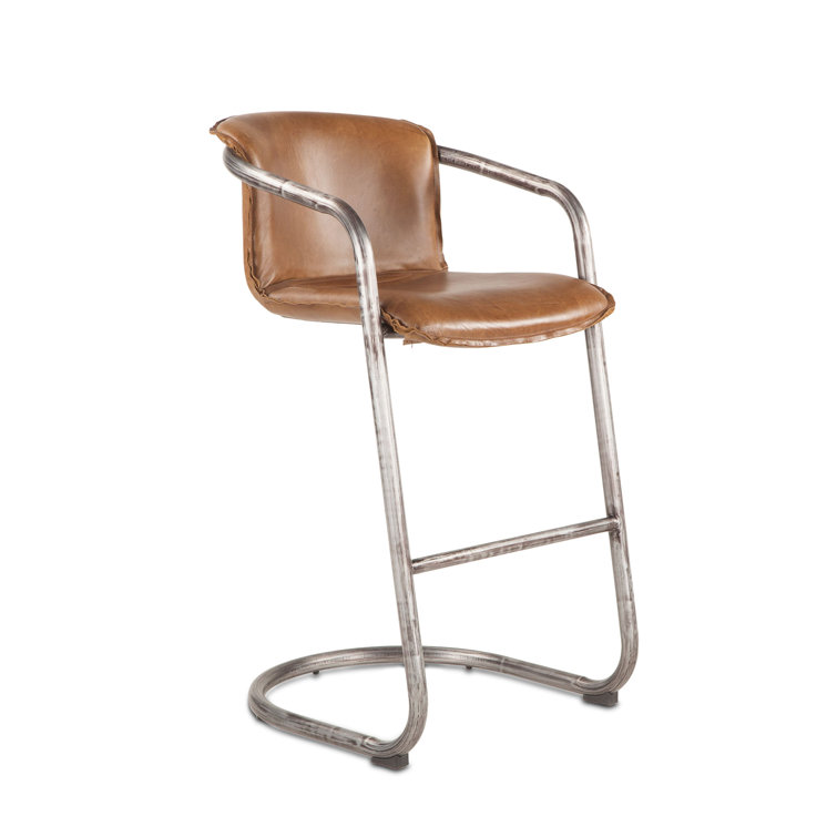 Chiavari Chestnut Leather and Metal Bar Stool