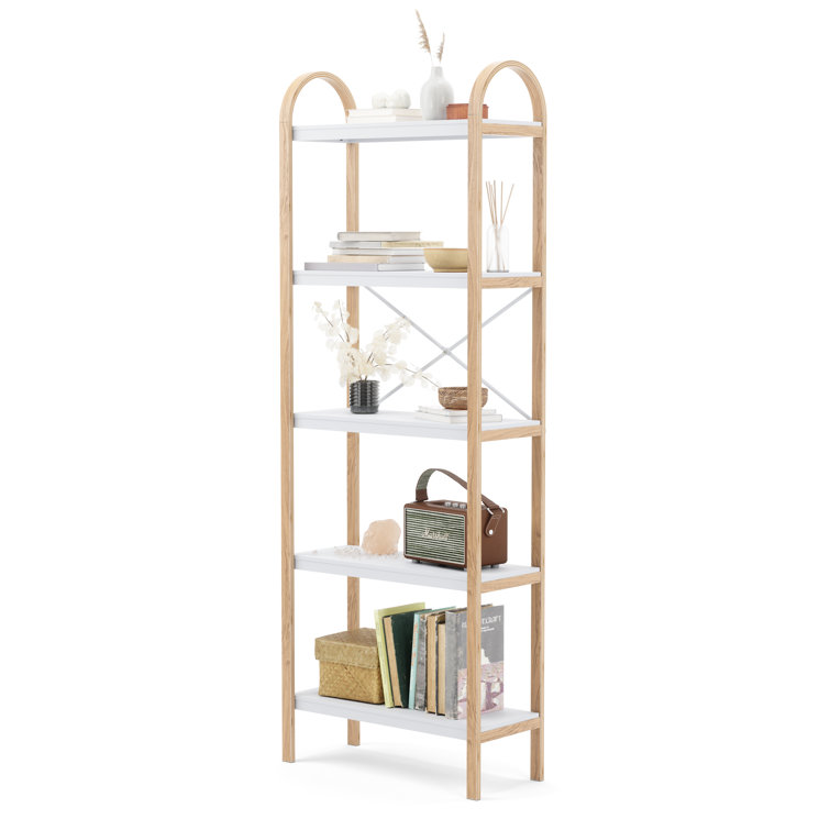 White and Natural Wood 5-Tier Freestanding Shelf