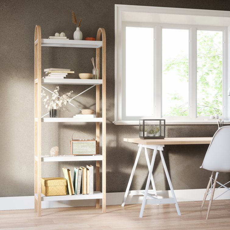 White and Natural Wood 5-Tier Freestanding Shelf