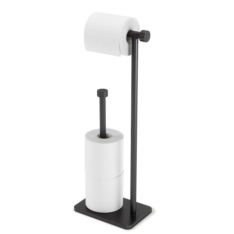Black Freestanding Toilet Paper Holder with Reserve