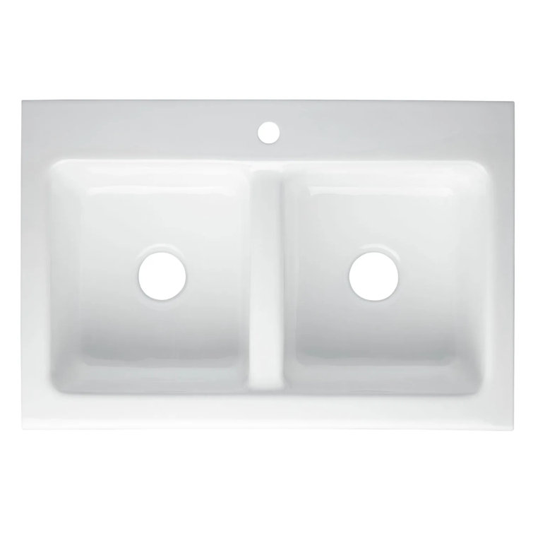 33'' White Cast Iron Double-Bowl Farmhouse Sink
