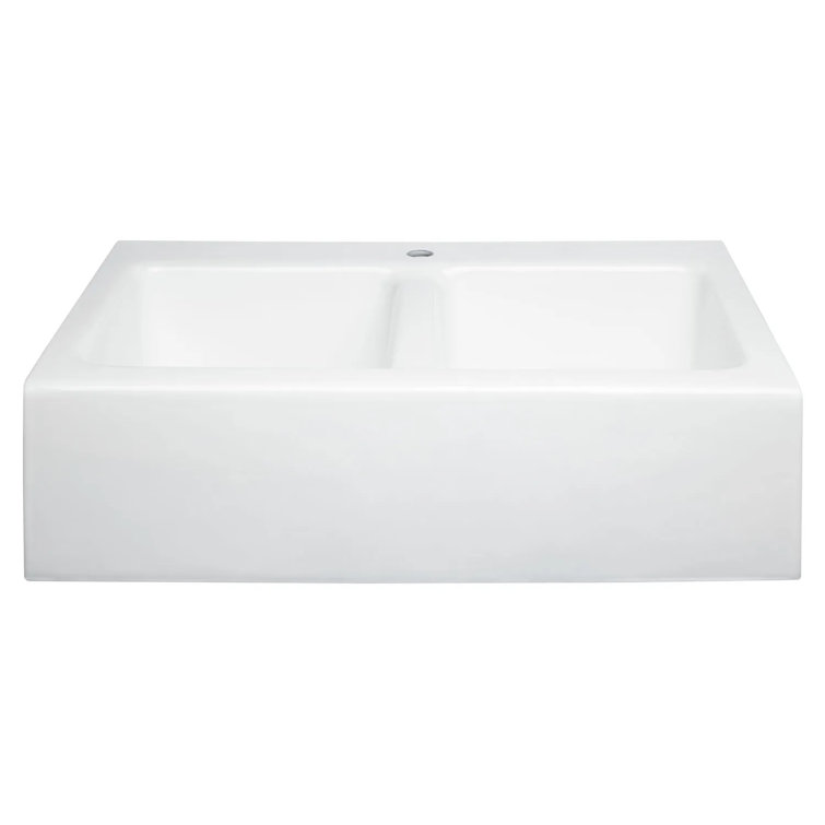 33'' White Cast Iron Double-Bowl Farmhouse Sink