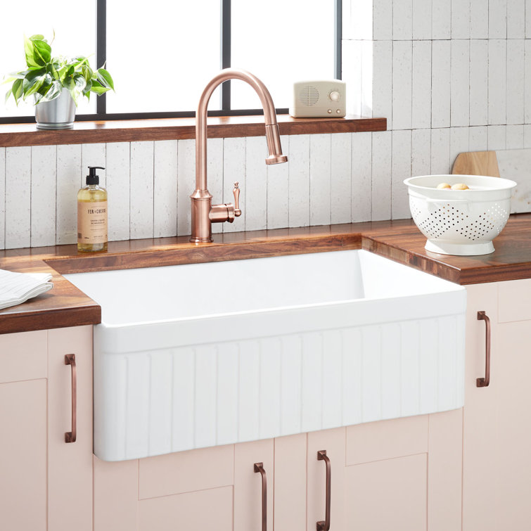 Curington 33" White Fireclay Farmhouse Sink with Fluted Apron